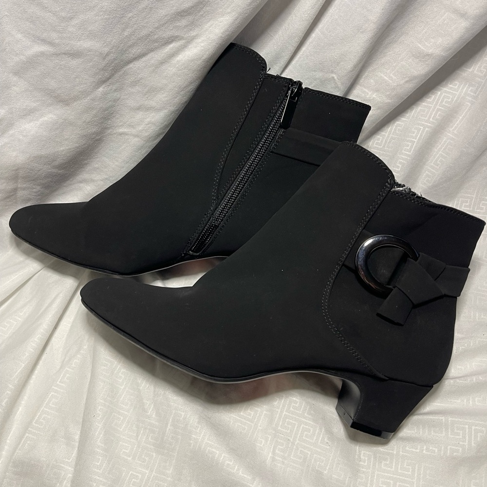IMPO Gillian Black Ankle Booties with Bow Accent